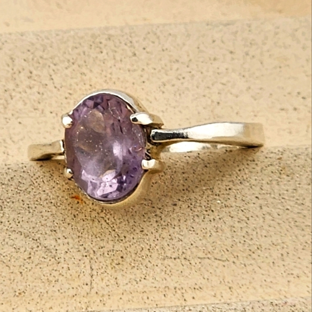 AMETHYST ROSE CUT SOLITARY RING HANDMADE IS STERLING SILVER SZ 7 - Picture 4 of 7